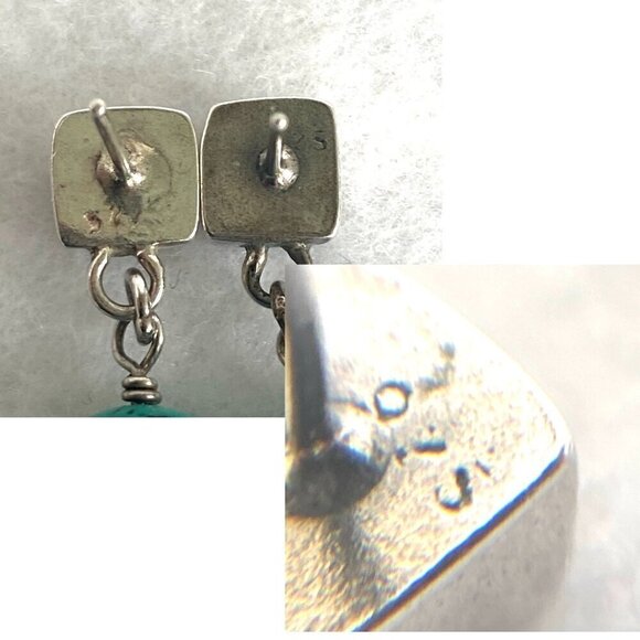 Sterling Silver 925 Southwest Style Beaded Turquoise Square Stud Dangle Earrings - Picture 9 of 16